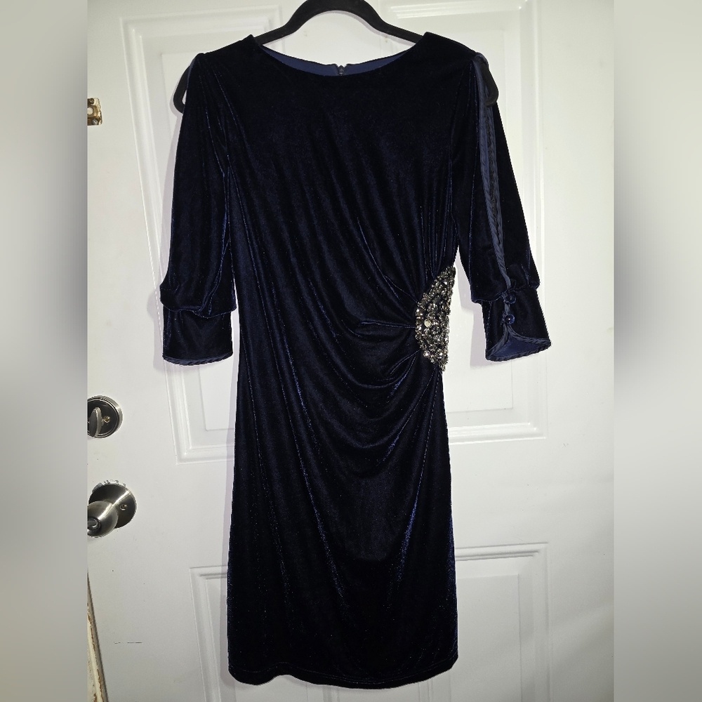 Elegant Navy Velvet Dress with Embellishment